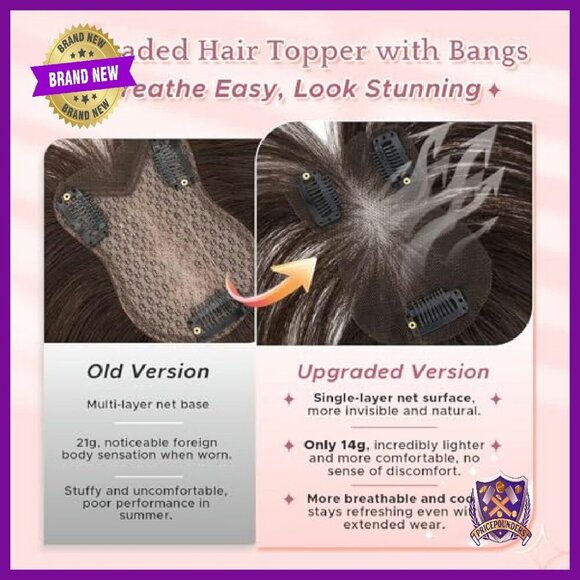 Human Hair Topper with Bangs 360° Lace Base Lightweight Hairpiece main image 6